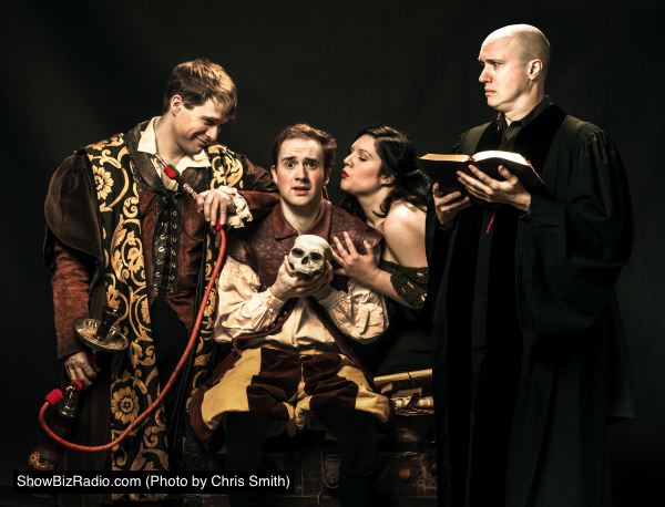 Jeffrey Cole as Dr. Faustus, Dixon Cashwell as Hamlet, Stacie Rearden Hall as the Eternal Feminine and Andrew Hamm as Martin Luther
