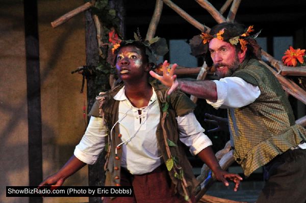 Raven Wilkes as Puck and John Moon as Oberon